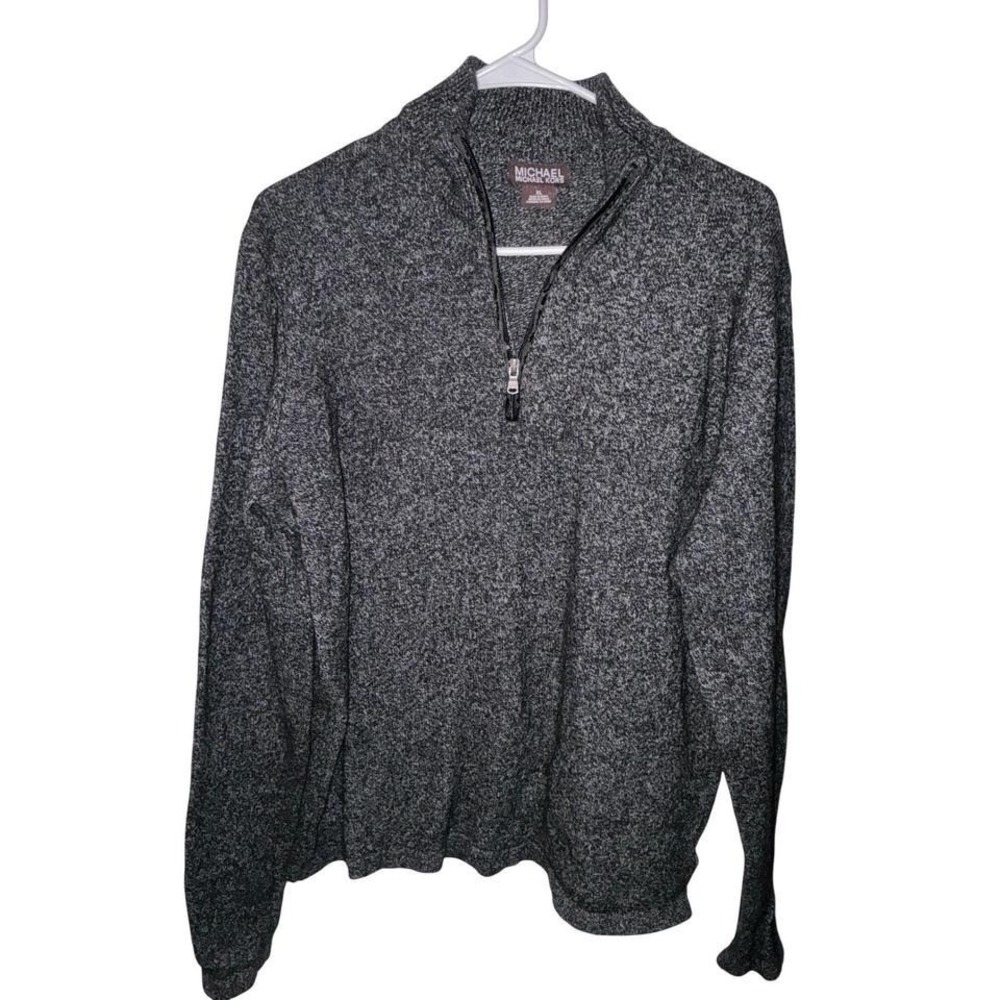 Michael Kors Mens Quarter Zip Pullover Sweater Gray Marl Elbow‎ Patches XL